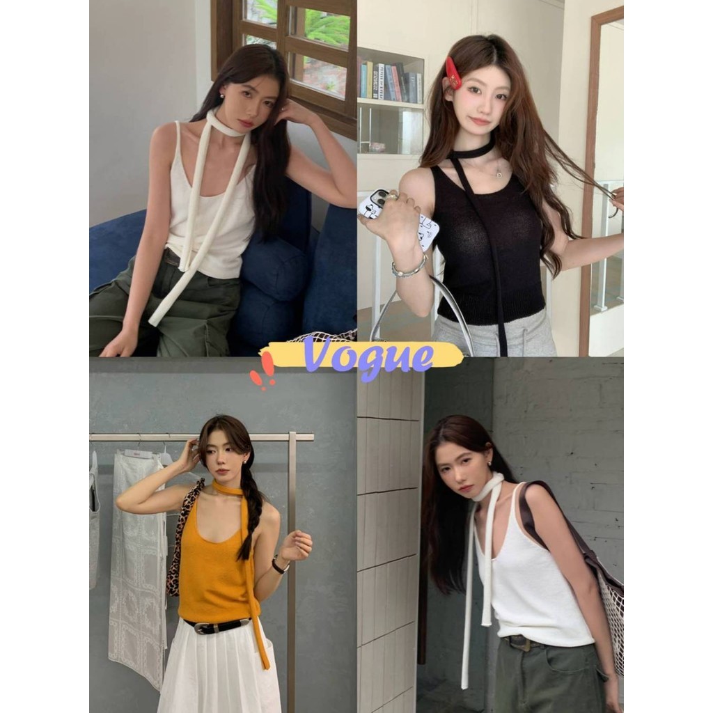 Vogue🌟พร้อมส่ง🌟 เสื้อกั๊กคอเหลี่ยม มาพร้อมคล้องคอ เสื้อกั๊กเชือกแขวนคอ ทันสมัยและเซ็กซี่ (K92)