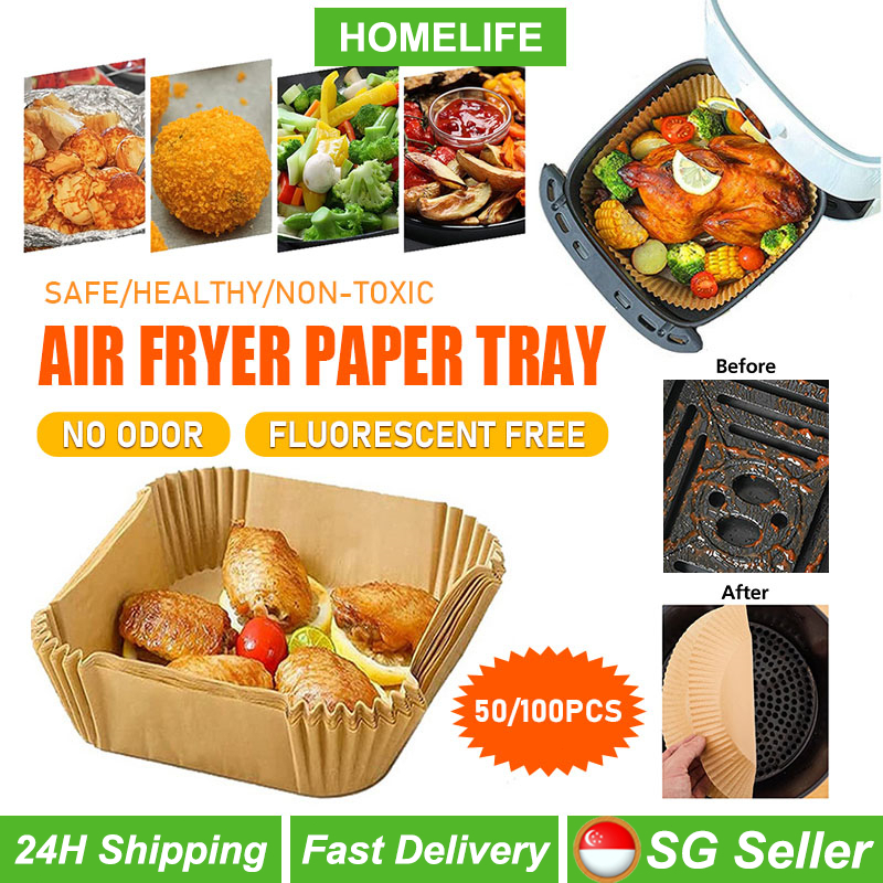 [SG Stock] Air Fryer Paper Square Disposable Baking Paper Parchment Paper Liners Non-Stick Steamer