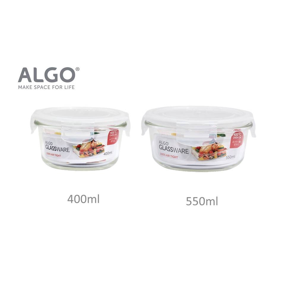 Algo ภาชนะบรรจุอาหารแก้วทรงกลม แก้ว Borosilicate 2 ชิ้น (400/550ml) โยเกิร์ต ชาม acai ข้าวโอ๊ตพร้อมน