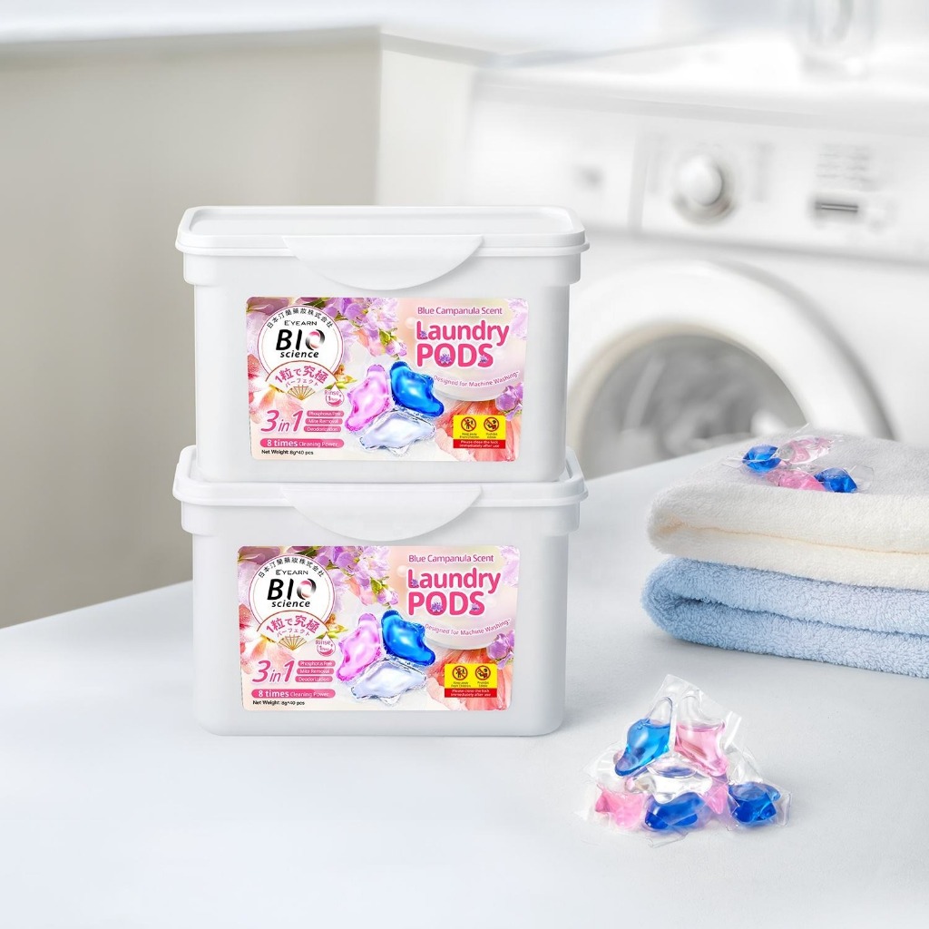 Laundry Pods Blue Wind Chime BIO Enzyme Detergent Capsules 3 in 1 Laundry Detergent Pod 40pcs Odor L