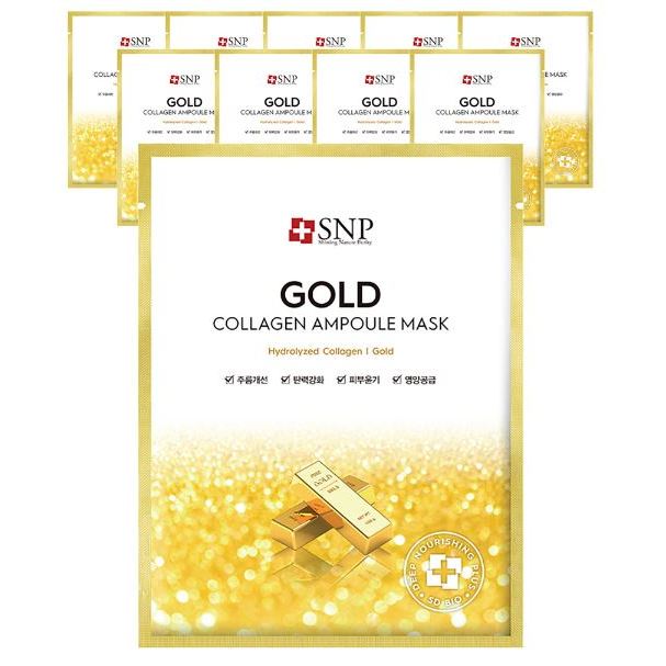 [SNP] Gold Collagen Ampoule Mask Pack (10 ชิ้น) : ฟื้นฟูพลังแห่งทองคําและคอลลาเจน