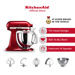 KitchenAid Artisan 4.8L Tilt-Head Stand Mixer [5KSM175] - 4.8 L Bowl, 3L Bowl, Pouring Shield, 6-Wire Whip, Flat Beater