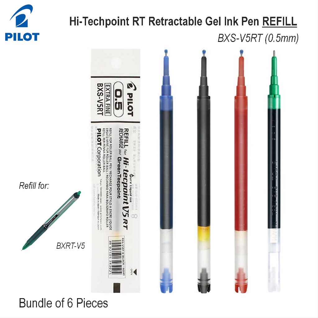 Pilot Hi-Techpoint RT Retractable Gel Ink Pen Refill BXS-V5RT 0.5mm (มัด 6 ชิ้น)