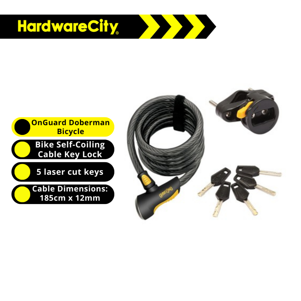 OnGuard 8028 Doberman Bicycle Bike Self-Coiling Cable Key Lock