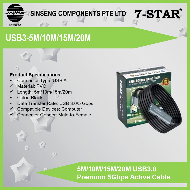 7-STAR* ชายหญิง USB3.0 1M/3M/5M/10M/15M/20M Premium 5Gbps Active Extension สาย USB V:3.0