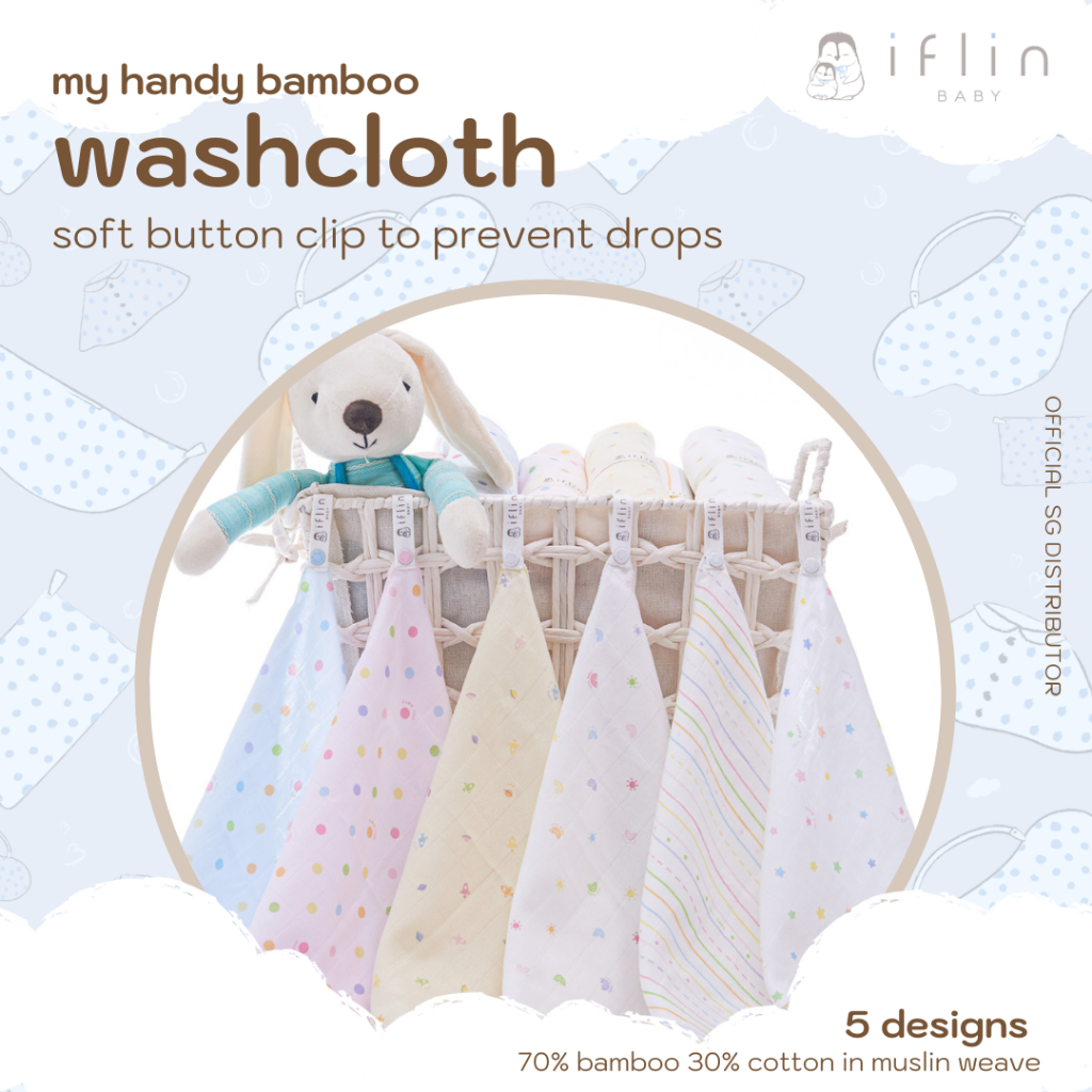 Iflinbaby Washcloth & Napkin (6 ชิ้น) iflin Baby Bamboo Napkin ผ้าเช็ดหน้า Burp Cloth