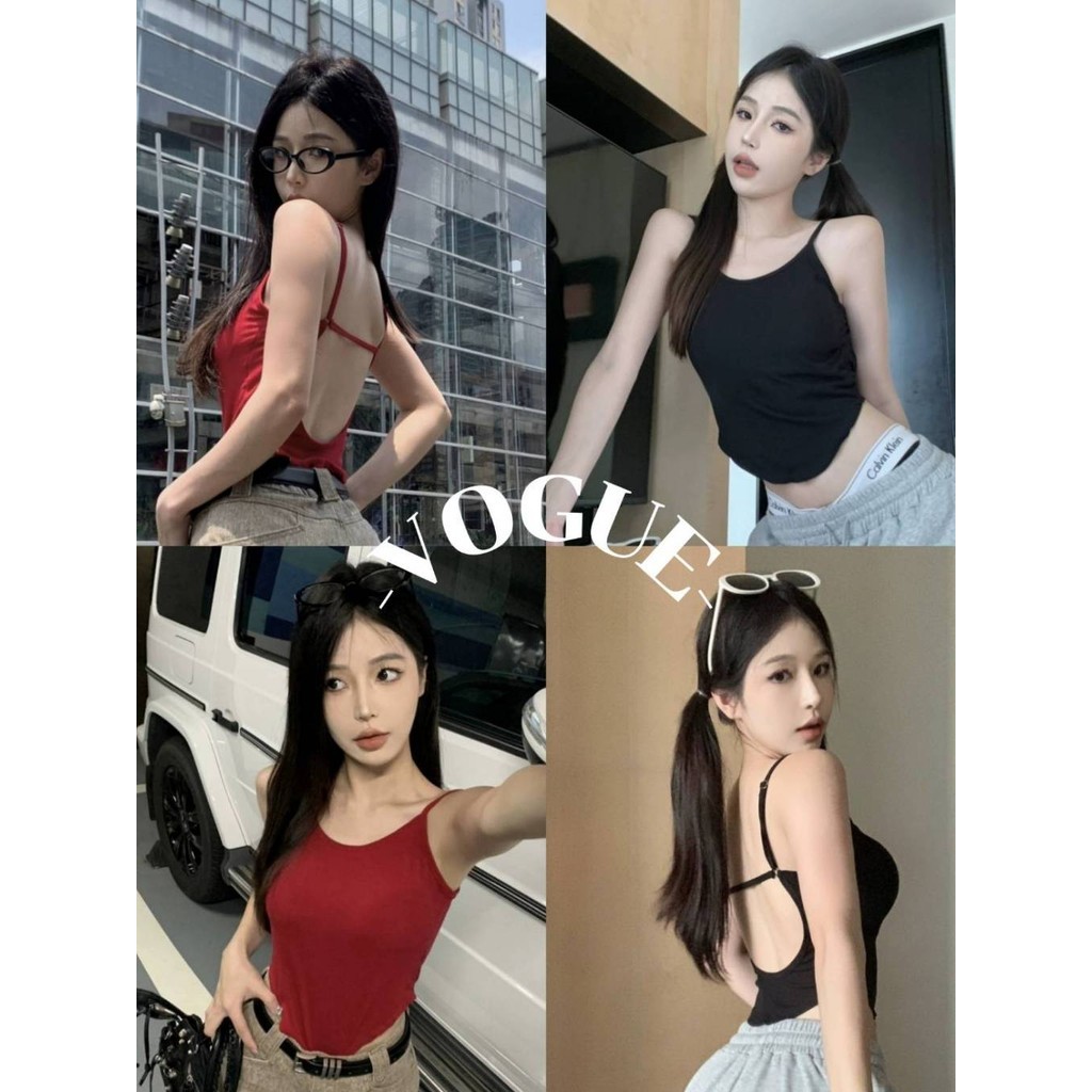 Vogue🌟พร้อมส่ง🌟 สื้อเชิ้ตทรงแถวกระดุมเดียวสุดเซ็กซี่และเก๋ไก๋ เสื้อกล้ามเซ็กซี่เปลือยหลัง (FY3318-1)