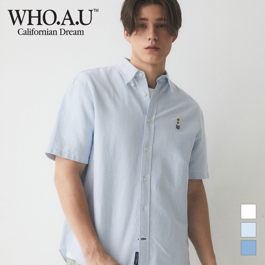[WHO.A.U] Steve เสื้อเชิ้ตแขนสั้น ผ้าออกซ์ฟอร์ด | WHYWE2511U