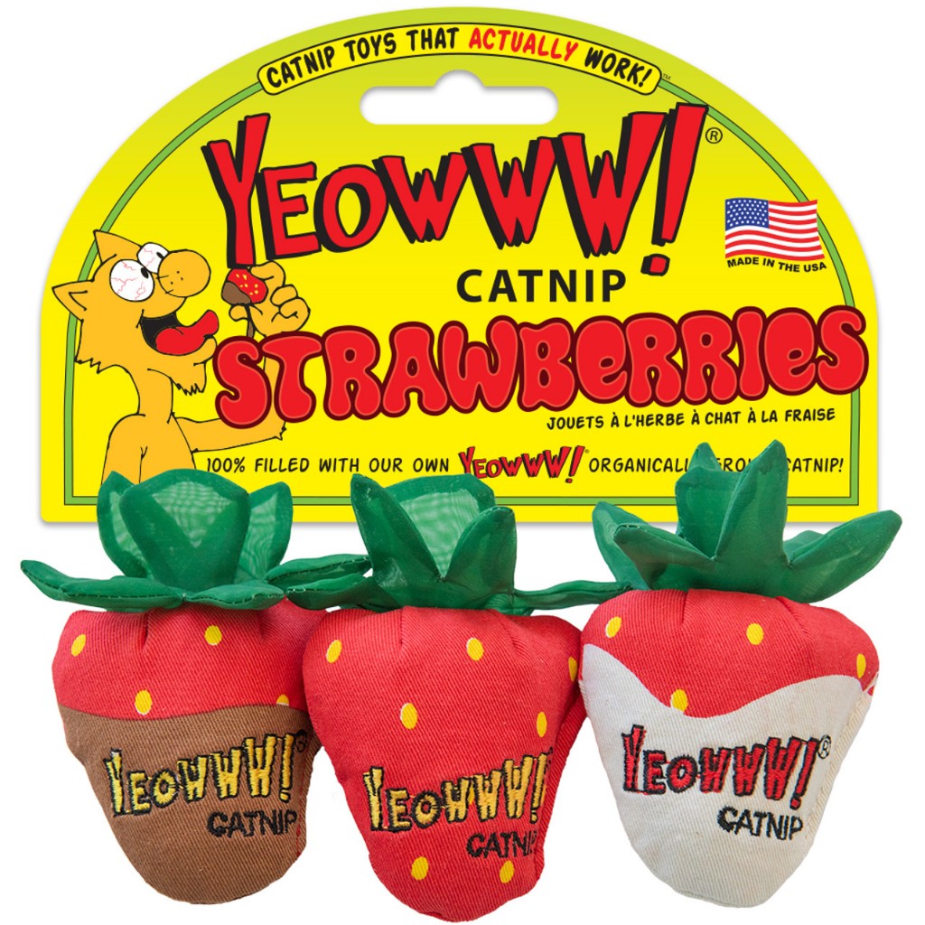 (NEW) Yeowww Strawberry 3-pk Catnip Toy, Organic Catnip Toy