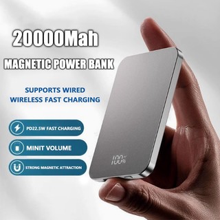 20000mAh Magnetic Power Bank Built-in line With Foldable Stand Fast Wireless Charger 15W External Battery