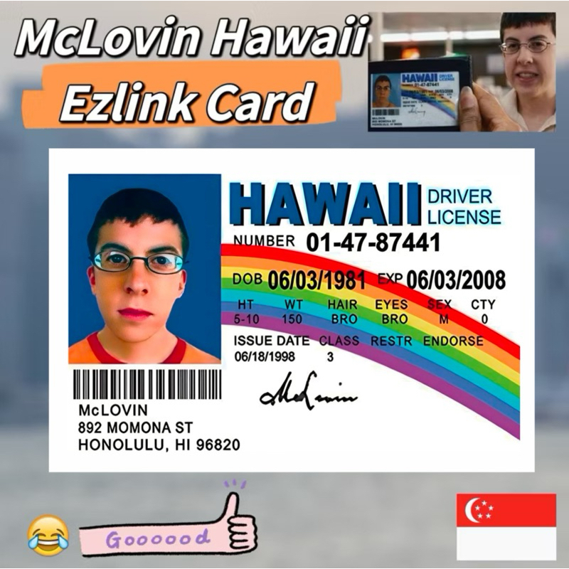 ผู้ขาย SG 100% MCLOVIN HAWAII CARD STICKERS / MRT CARD STICKERS / EZ-LINK CARD MCLOVIN HAWAII / NFC 