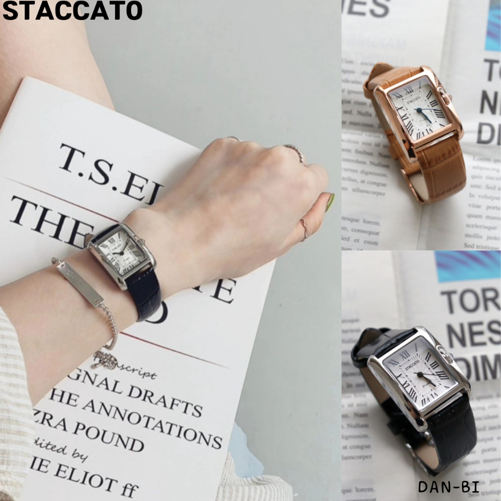 [STACCATO] นาฬิกาข้อมือ สายหนัง ทรงสี่เหลี่ยม คลาสสิก 3 สี ของแท้ 100% จัดส่งด่วนจากเกาหลี สําหรับผู้หญิง