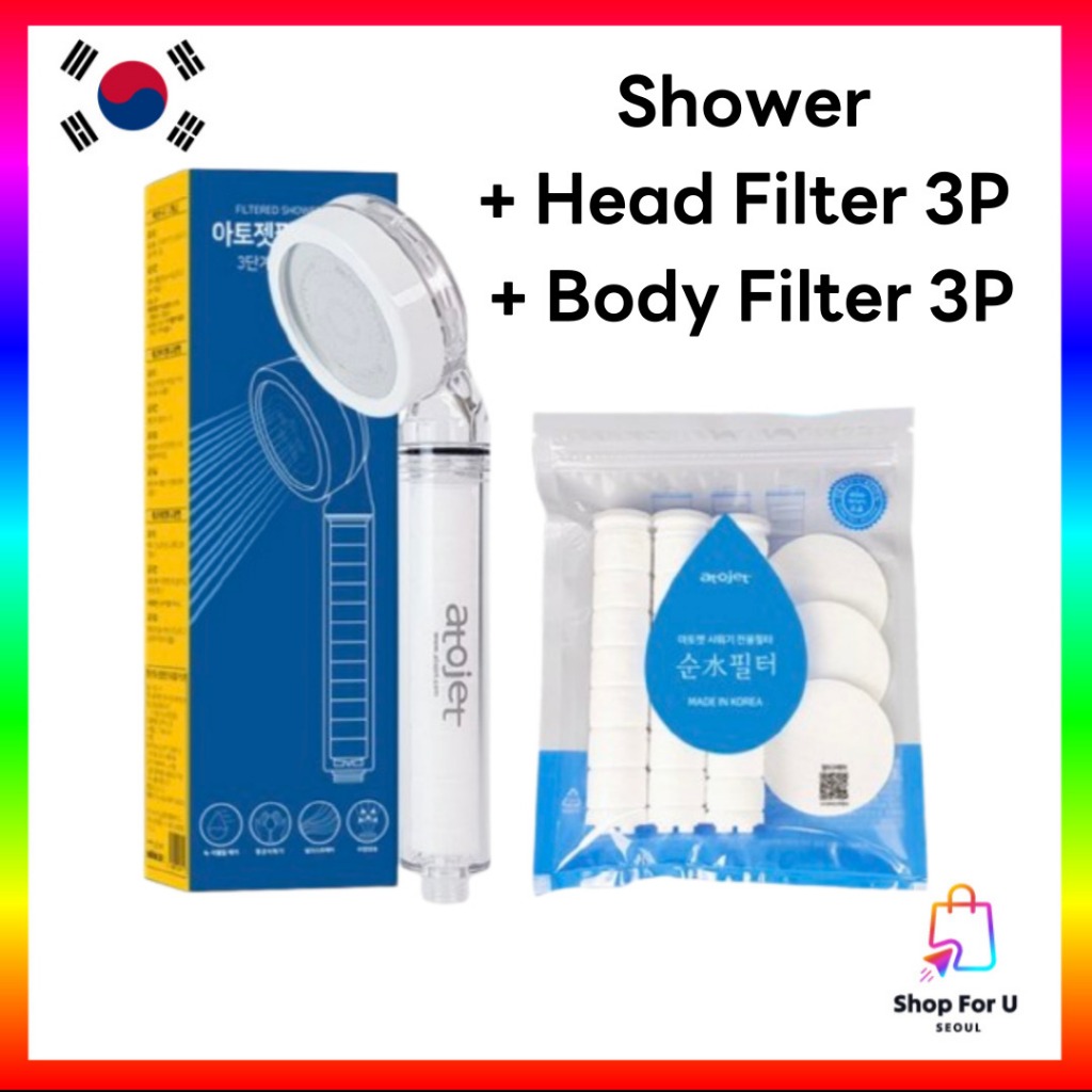 [atojet] Jennie Showerhead Head Filter Body Filter in 3 step Water saving High Pressure Showerhead Bath Sprinkler Water Tap for Bathroom