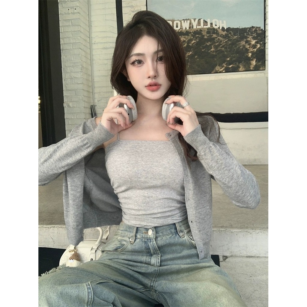 Vogue🌟พร้อมส่ง🌟 เสื้อคลุมไหมพรมแขนยาว คอกลม คาดิแกรนเกาหสีสีพื้น (D091) - รูปที่ 4