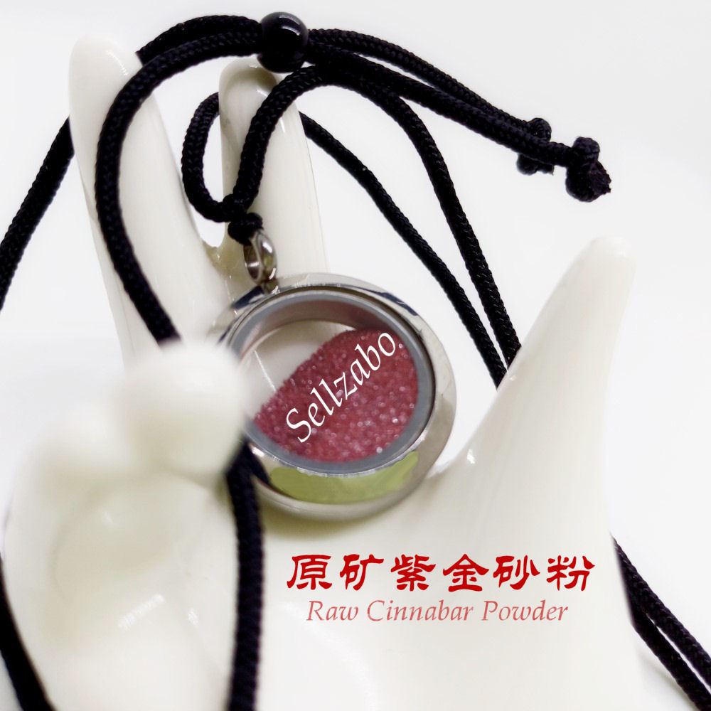 N Cinnabar Stones Maroon Red Raw Ore Powder Locket Pendant Necklace Red Rinnabar Powder จี้สร้อยคอ C