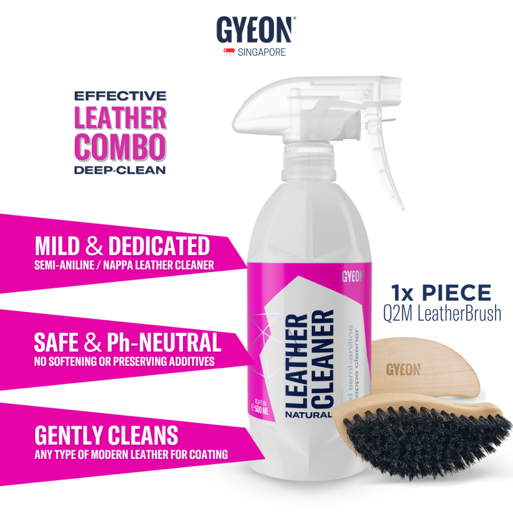 GYEON Q2M Leather Cleaner Natural 500ml & Q2M Leather Brush Combo- รถยนต์หนัง Deep Clean