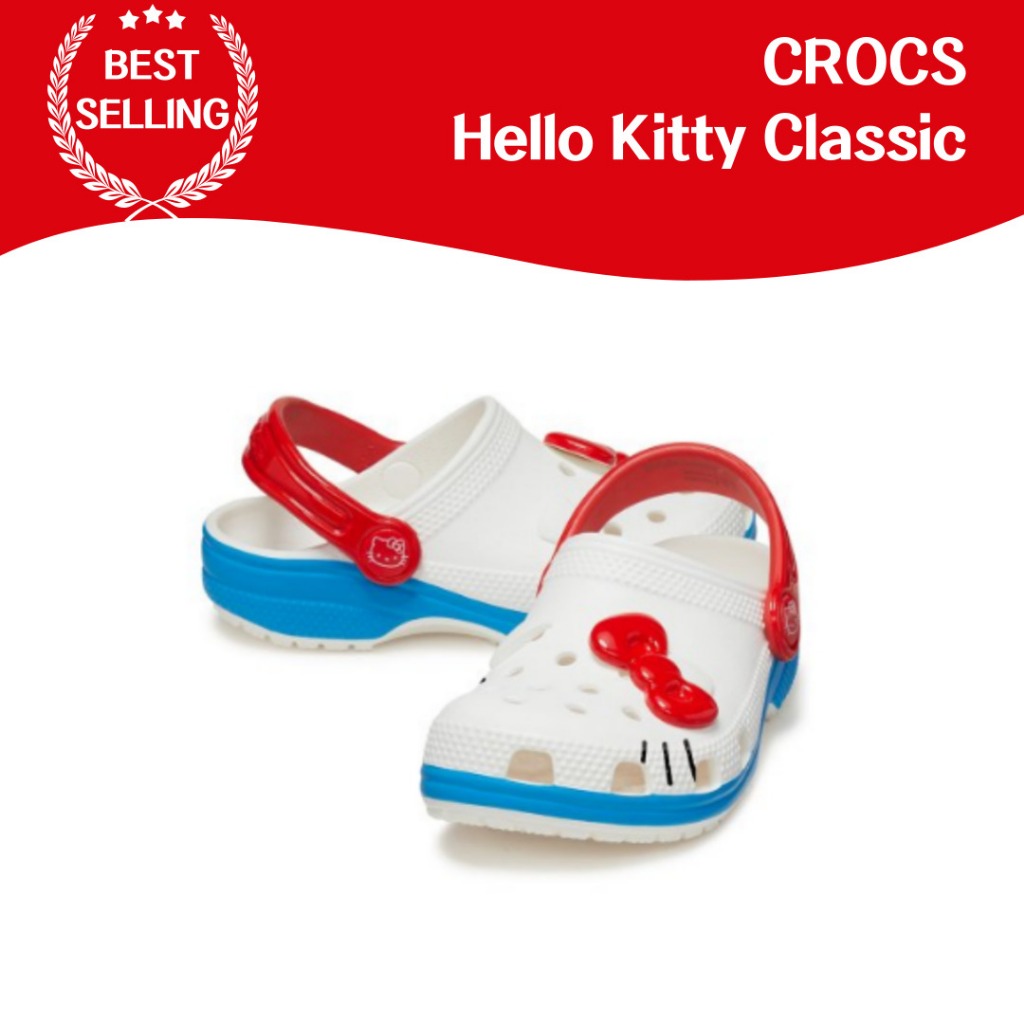 รองเท้าแตะ CROCS KIDS CHILD hello kitty IAM CLASSIC CLOG สวมใส่สบาย วัสดุที่ปลอดภัย สไตล์ลําลอง การออกแบบตัวละคร hello kitty ความทนทาน ในร่ม และกลางแจ้ง สําหรับเด็ก