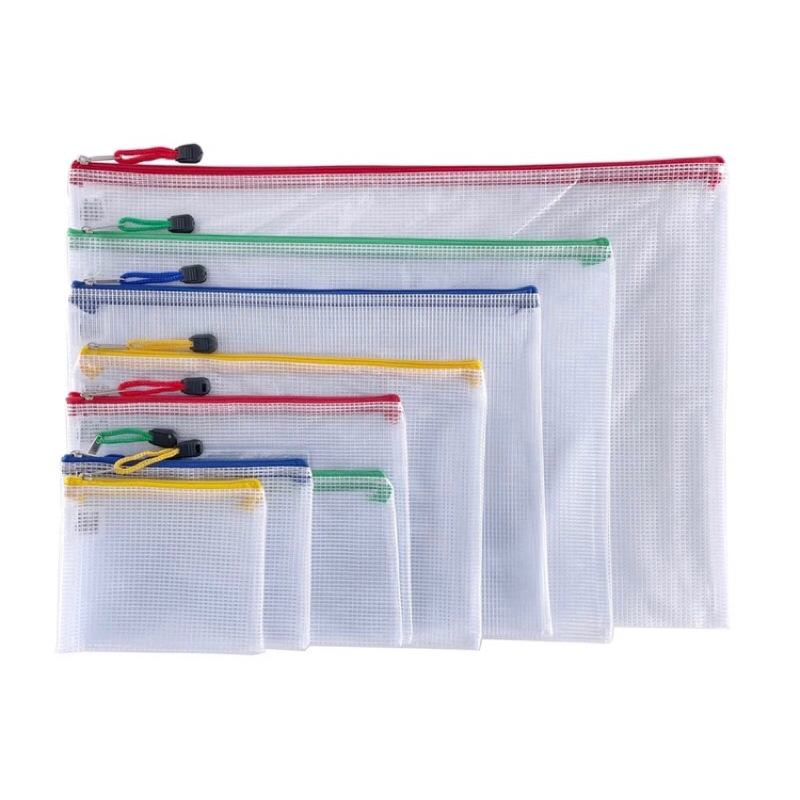 PVC Mesh Zip Bag A4 Pouch File พร้อมที่ใส่การ์ด (เขียนชื่อหรือป้าย)