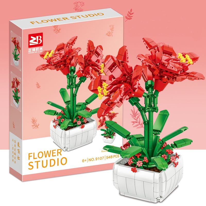 Lifen สีแดง Vermilion ดอกไม้ประกอบบล็อกของเล่น 548 ชิ้น