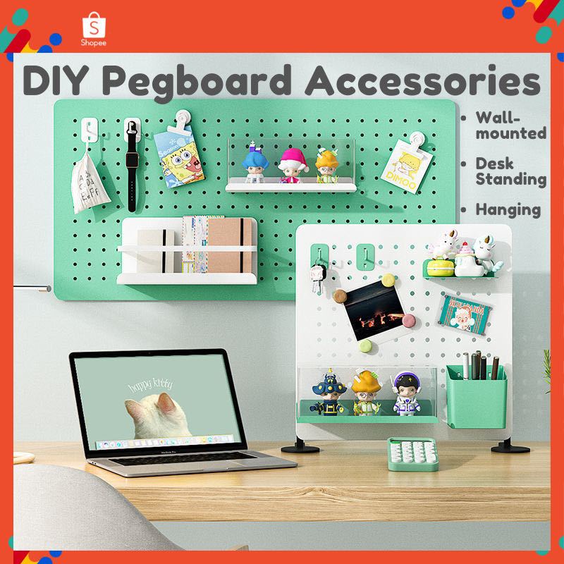 SG PegBoard อุปกรณ์เสริมโต๊ะชั้นวางของติดผนังตกแต่งบ้านไม่มีเจาะ Pegboard DIY/板