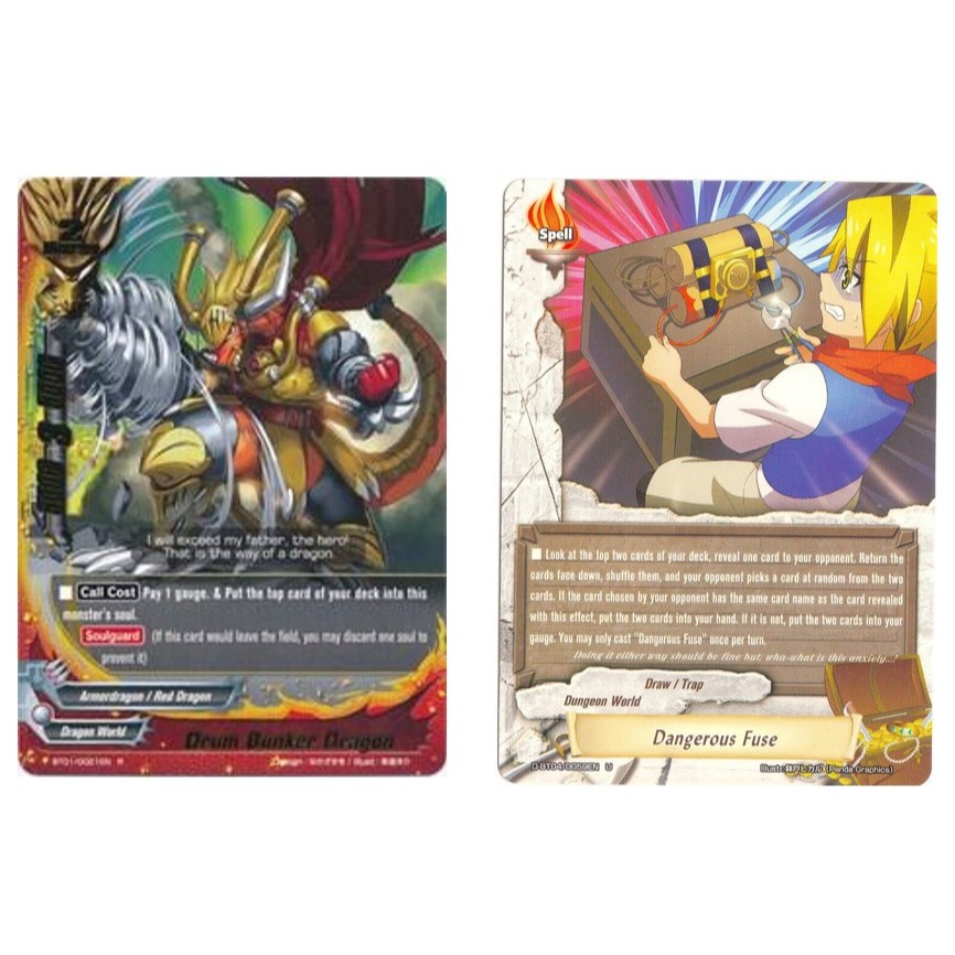 English Future Buddyfight Drum Bunker Dragon BT01/0021EN R/Danggerous Fuse D-BT04/0059EN U