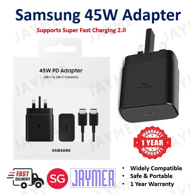 [SG] Samsung 45W USB-C Super Fast Charging 2.0 Adapter Charger 5A 1m 1.8m T4510 Cable Type-C สําหรับ