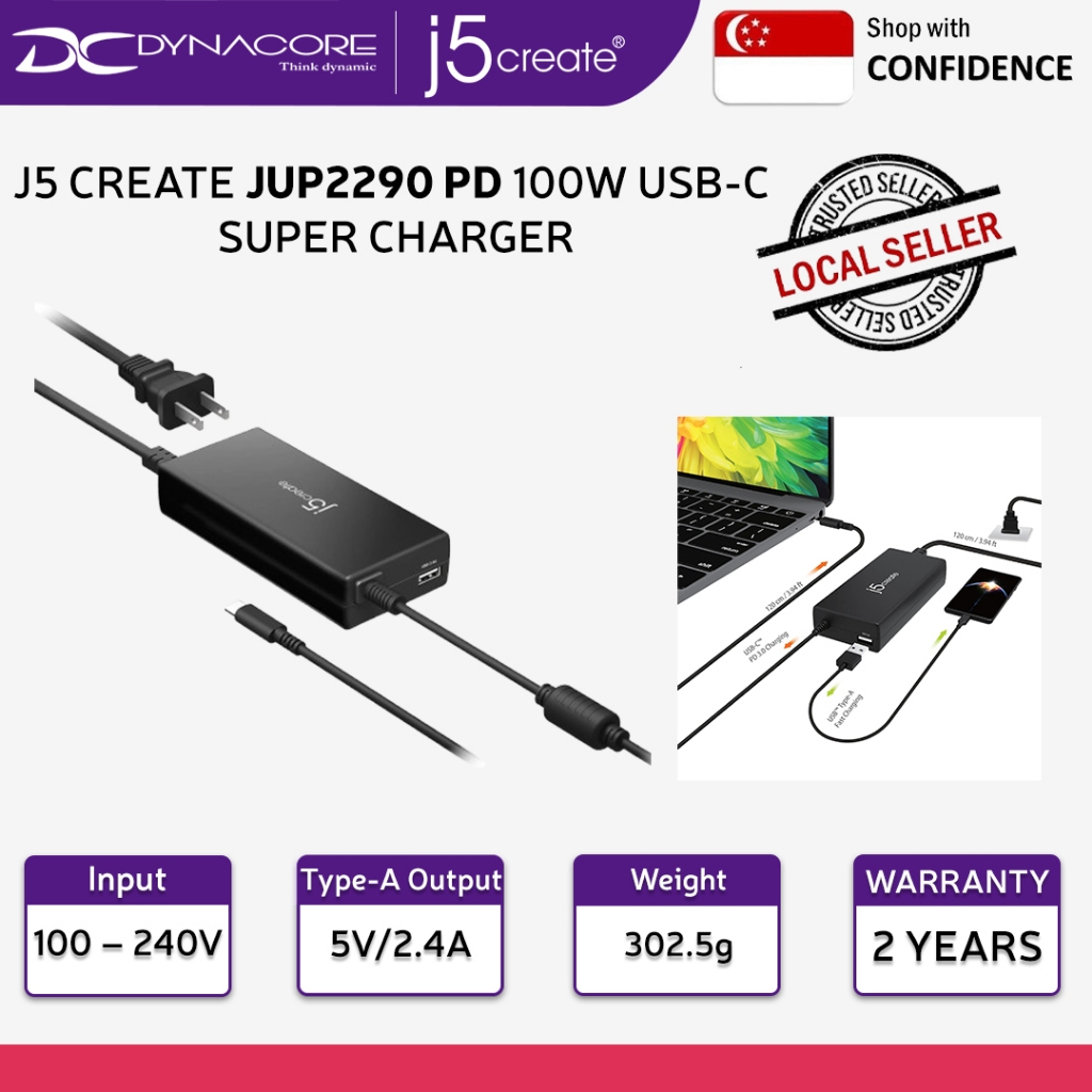 J5 CREATE JUP2290 PD 100W USB-C SUPER CHARGER, USB 12W-MAC100% ใน 1.45Hrs
