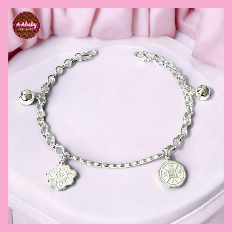 🌈AAbaby Galleries AA445 Baby S925 Silver Anklet Bracelet Smlie平微安卓 Rantai Kaki/Gelang Bayi