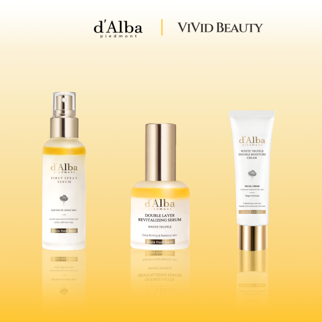 D'alba White Truffle First Spray Serum 100 มล. (ปั๊ม) / เซรั่มฟื้นฟูสองชั้น 30 มล. (ปั๊ม) / ครีมให้ความชุ่มชื้นสองชั้น 60 มล. (หลอด)