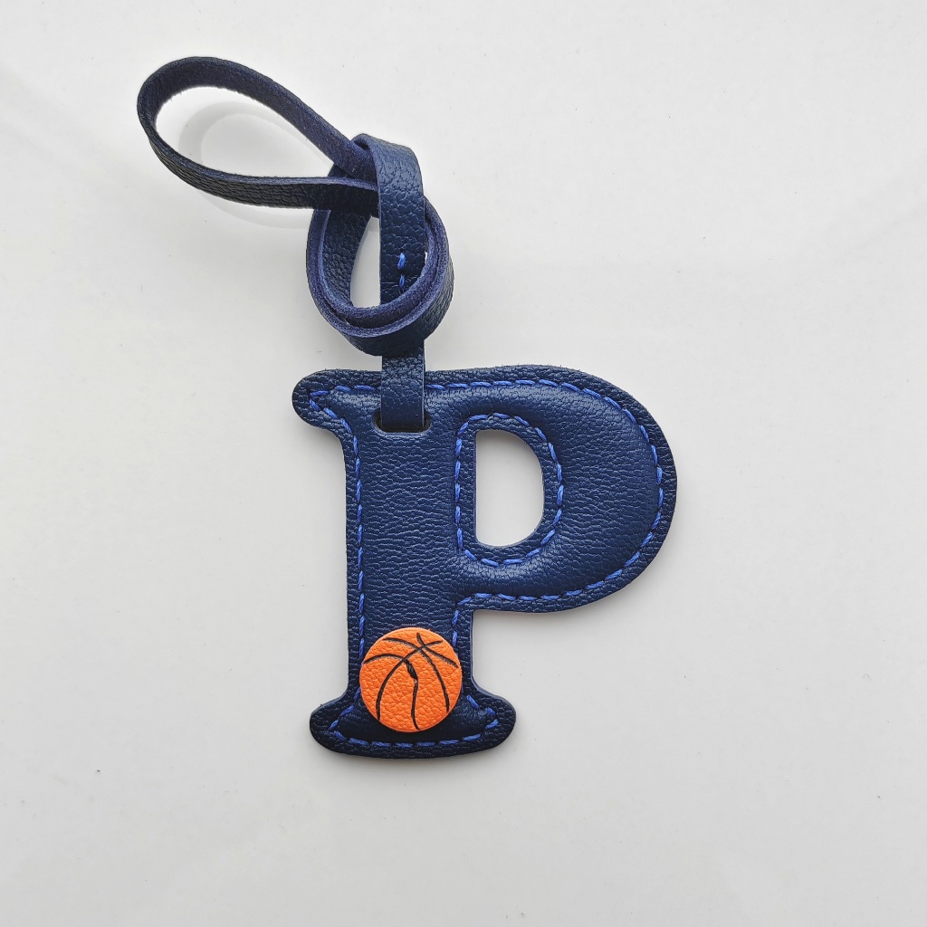 Handcrafted Basketball Leather Letter Bag Charm - Alphabet Bag Charm & Leather Bag Charm & Basketbal