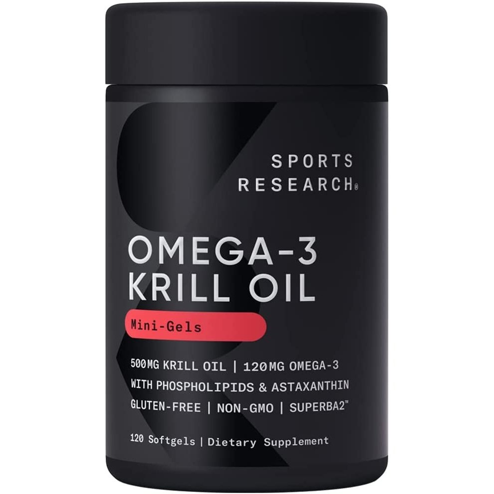 [ผลิตในสหรัฐอเมริกา] การวิจัยกีฬา Antarctic Krill Oil 500mg Softgel, 120 Count