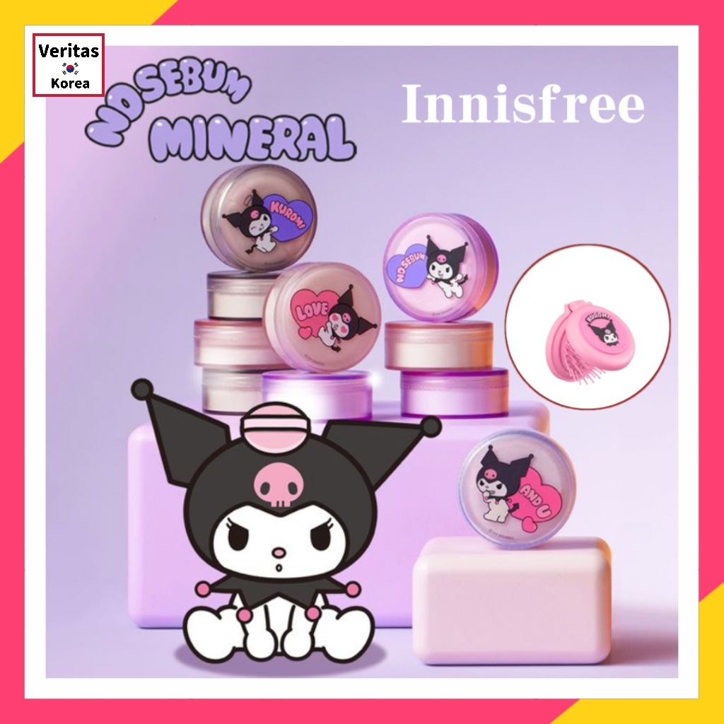 [Innisfree ] Kuromi No-Sebum Mineral Powder 3 ประเภท 5g + กระจกหวีขนาดเล ็ กคุโรมิ