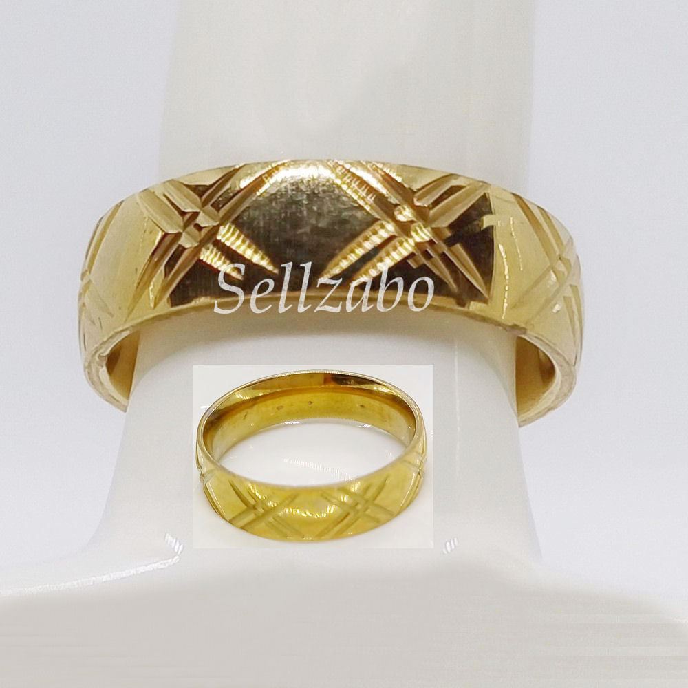 แหวนเหล็กไทเทเนียม US ขนาด 9/10 Broad Gold Golden อุปกรณ์เสริม Aksesori Emas Cincin Guys Mens Boys L