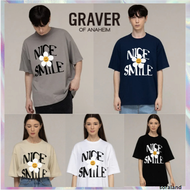 [ Graver ] เสื ้ อยืดแขนสั ้ นโลโก ้ NICE SMILE สําหรับผู ้ ใหญ ่ 5 สี