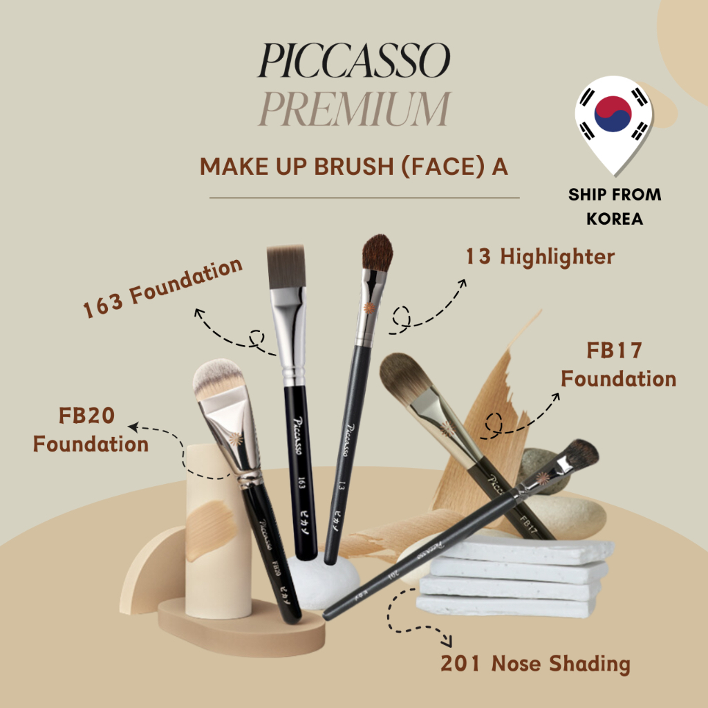 [PICCASSO Premium] แปรงแต่งหน้า (Face/Foundation, คอนซีลเลอร์, บลัชเชอร์, ไฮไลท์, แรเงา / ลิป) B, 33 TYPE