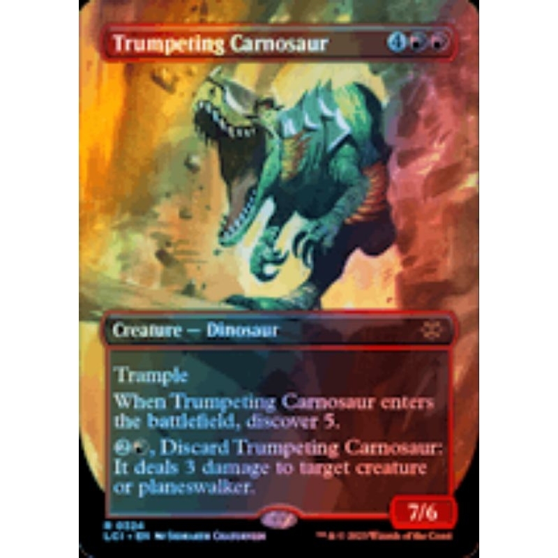 Mtg Lost Caverns of Ixalan - ฟอยล์ไร้ขอบ Trumpling Carnosaur