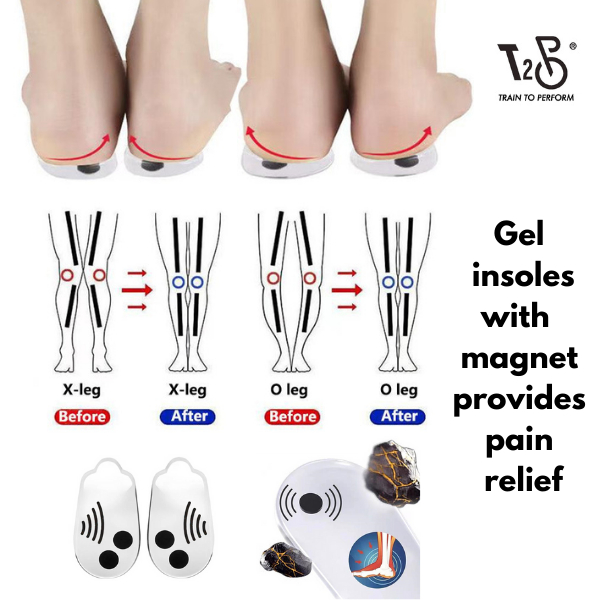 T2P Gel Insoles พร้อมแม่เหล็กสําหรับผู้ใหญ่หรือเด็กครึ่งส้น Pads เบาะรองเท้า O/X ประเภทขา Corrector
