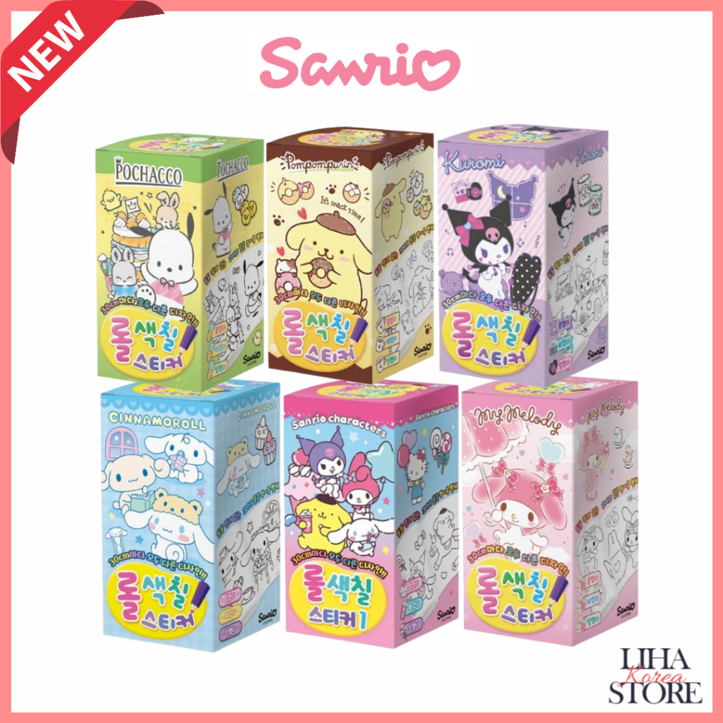Sanrio Coloring Big Roll Sticker My melody Kuromi Pompom purin Pochaco Cinnamoroll Sticker