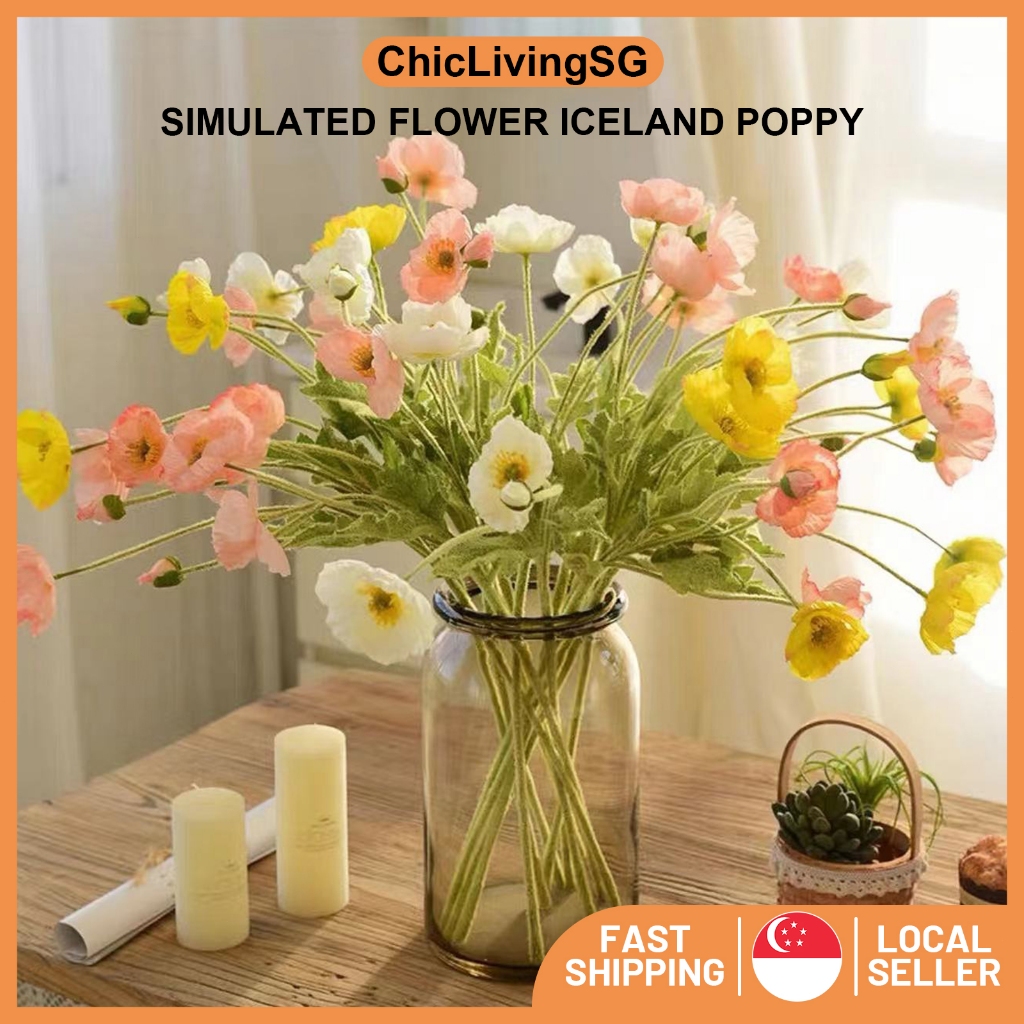 Poppy Silk Flocking Flowers / Artificial Flowers Poppy / Flowers Poppy for Wedding  Home Decoration