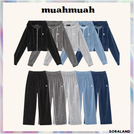 MUAHMUAH [SET] กางเกงมีซิปมีฮู้ดเทรนนิ่งกํามะหยี่ set-up 5 สี