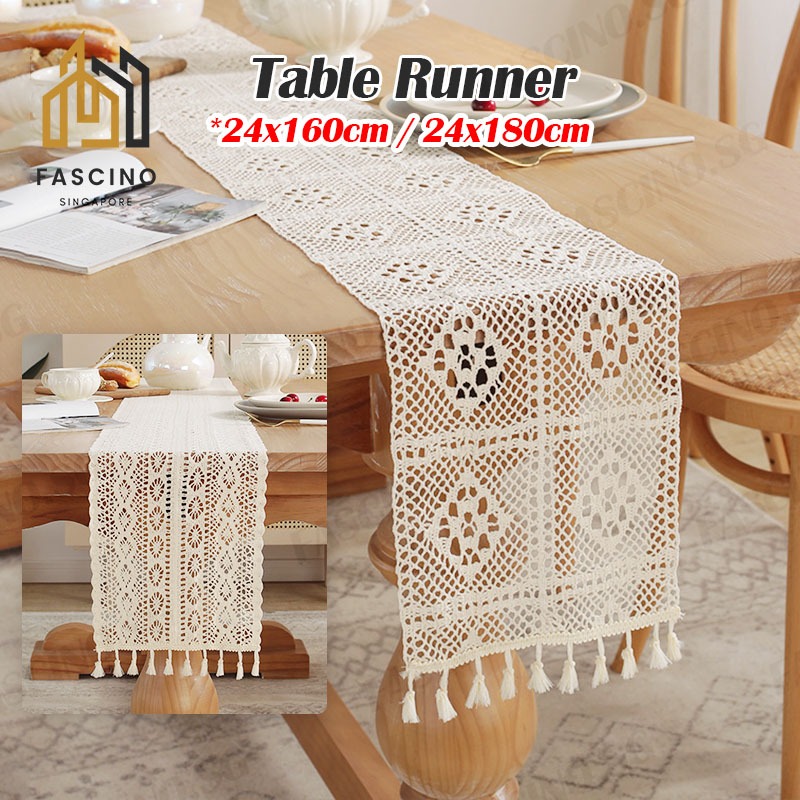 SGLace Table Runner Farmhouse Cotton Lace Boho Table Runner Vintage Table Decor