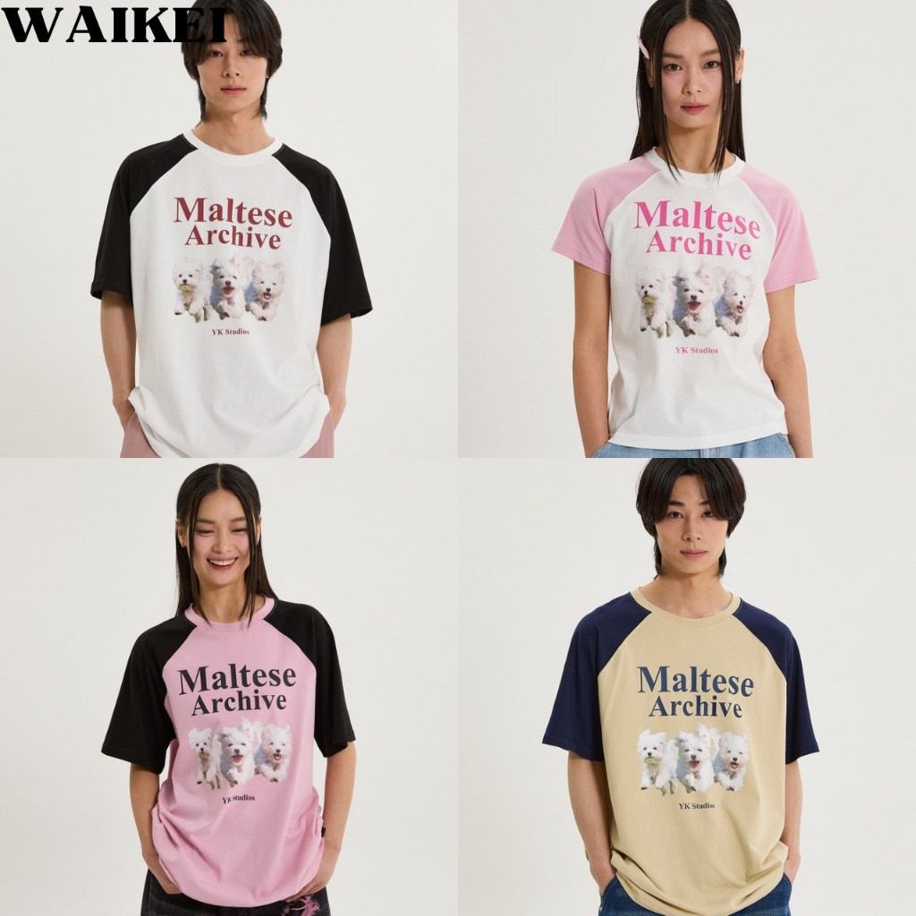 [WAIKEI] เสื้อยืดแขนครึ่ง raglan ของ Maltese Archive_6color / สินค้า KR แท้ 100% / จัดส่งรวดเร็วจาก 