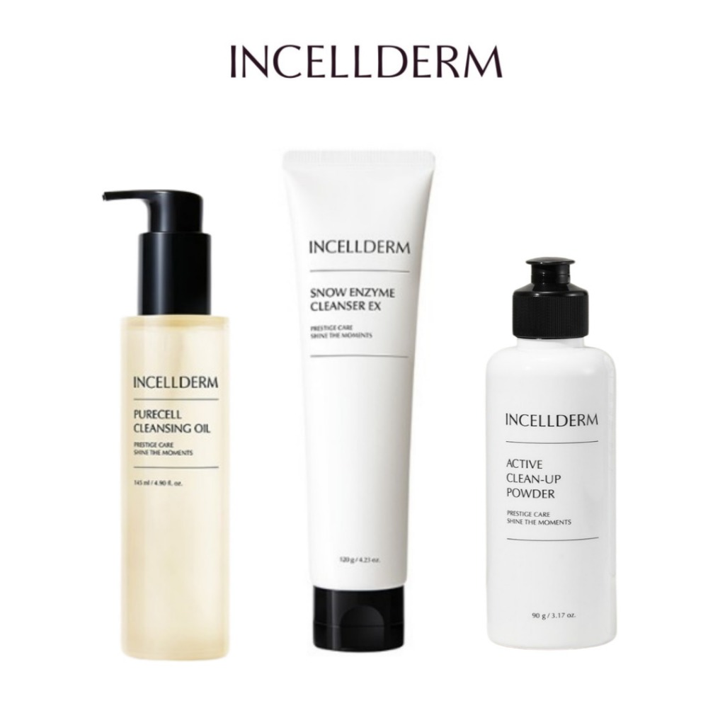 Incellderm CLEANSING SET - PURECELL CLEANSING OIL 145ml SNOW ENZYME CLEANSER EX 120g ACTIVE CLEAN-UP POWDER 90g