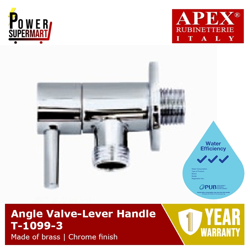 APEX T-1099-3 มุมวาล์ว-มือจับ L50 x W30 x H80mm WELS: 3 ติ๊ก รับประกัน 1 ปี Local SG