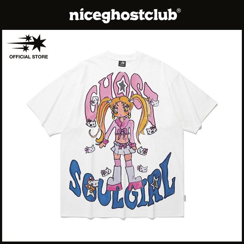 [niceghostclub] ghostsoulgirl gyaru เสื้อยืดใหญ่ _Unisex_สไตล์เกาหลี