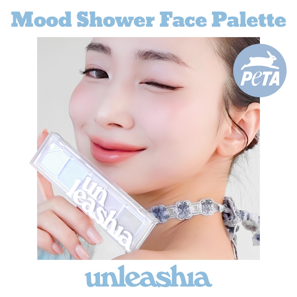 [unleashia] Mood Shower Face Palette พาเลทฝักบัวอาบน้ํา | เครื่องสําอาง ไฮไลท์ คอนทัวร์ กลิตเตอร์ธรรมชาติ สไตล์เกาหลี