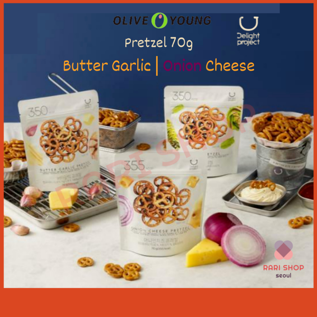 [OLIVE Young] Pretzel ขนมขบเคี้ยว เนย กระเทียม หัวหอม ชีส l Wasabi l 70 กรัม