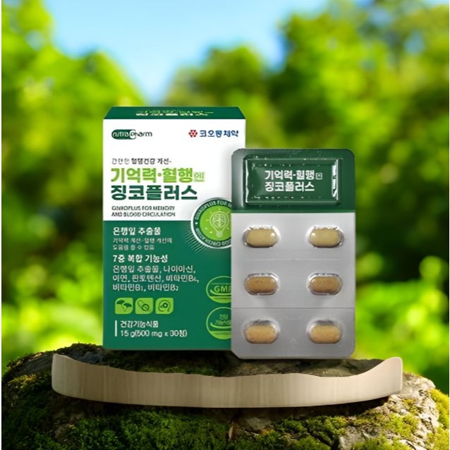 Ginkgo Plus, Memory Booster, Brain Health, Circulation Enhancer, Korean Supplemen (500mg x 30 เม็ด)