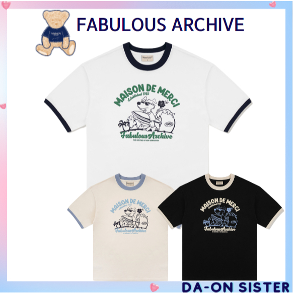 เพิ่มสี[ FABULOUS ARCHIVE ] เสื้อยืดแขนสั้น UNISEX Overfit Puppy Surfing Ringer (6 สี) เกาหลีแท้ 100%