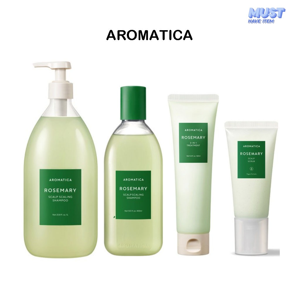 Aromatica Rosemary Scalp Scaling Shampoo 400ml, 1L, Rosemary 3-in-1 Treatment 160ml, Rosemary Scalp 